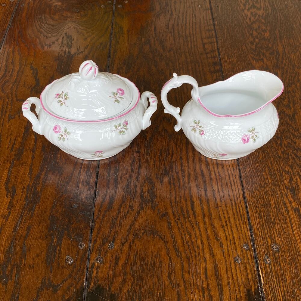 MINT Richard Ginori 1735 Italy Roselline Set Sugar Bowl with Lid and Creamer